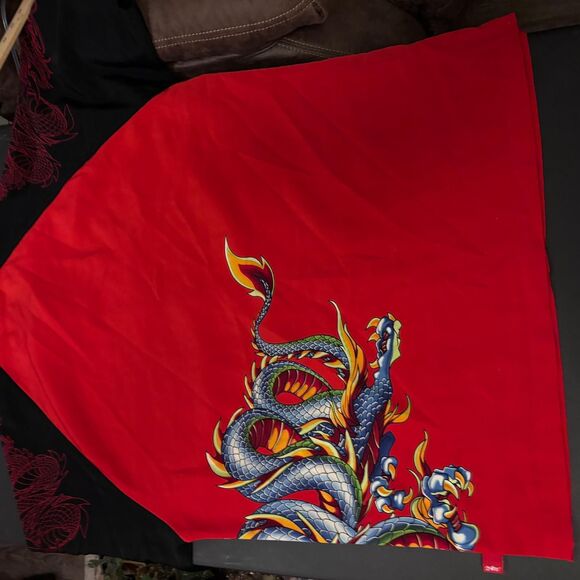 JNCO JEANS Shirt Men's Size L Red Black Button-Up Short Sleeve DRagon wrap aroun - Picture 11 of 11